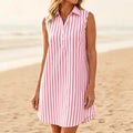 Marena – Robe chemise sans manches à rayures et décolleté en V pour l'été