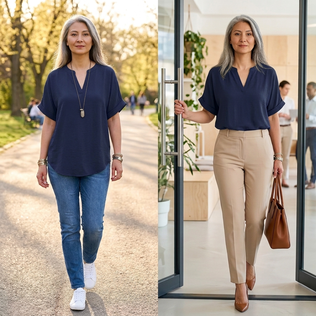 Wovena – Blouse V encolure dégagée pour femmes avec ourlet incurvé