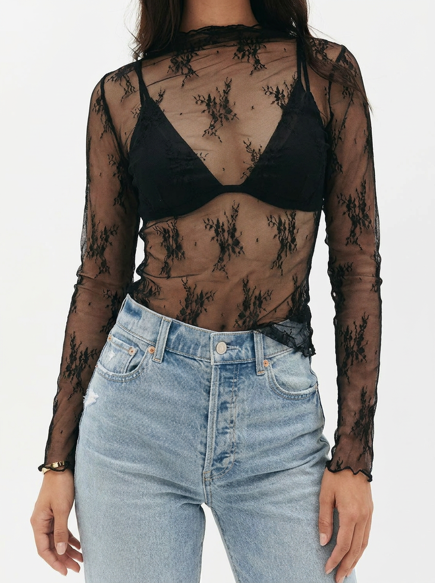 MARYAM™ - Ensemble Jumpsuit et Haut en Dentelle Uni avec Poches
