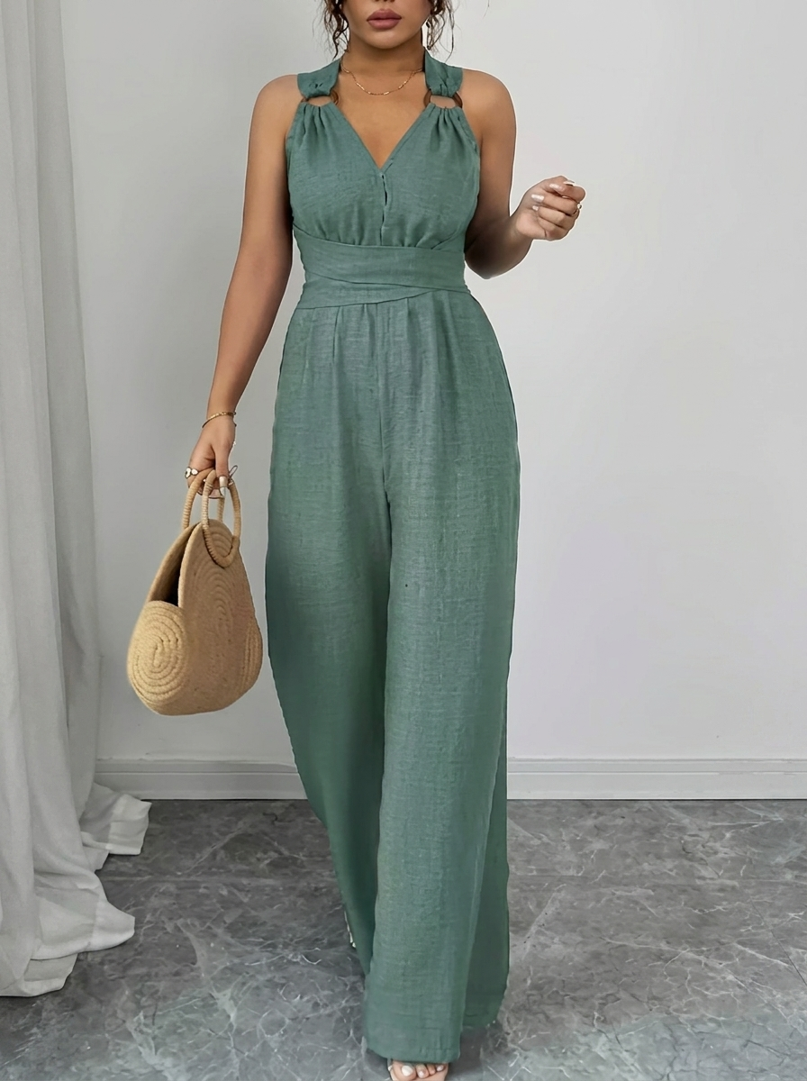 MARYAM™ - Ensemble Jumpsuit et Haut en Dentelle Uni avec Poches