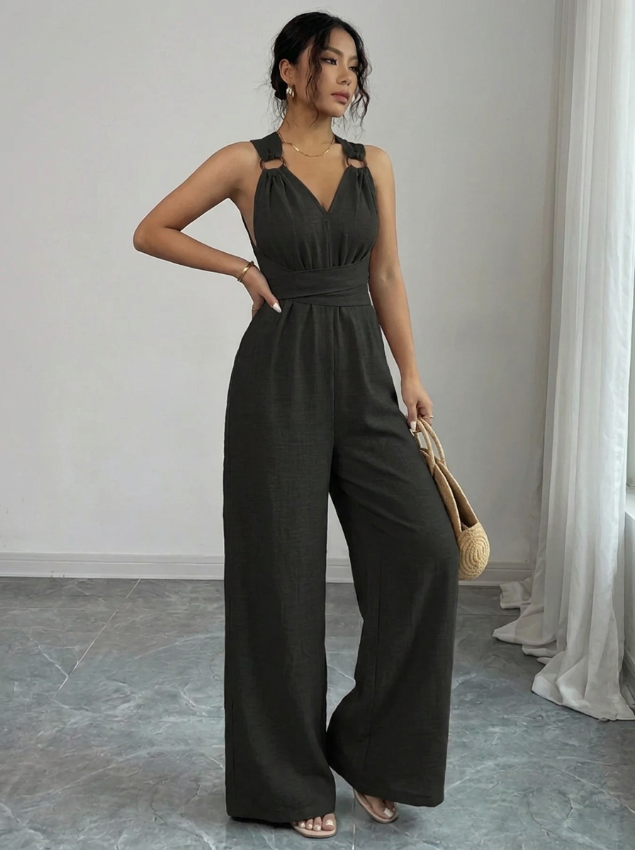 MARYAM™ - Ensemble Jumpsuit et Haut en Dentelle Uni avec Poches