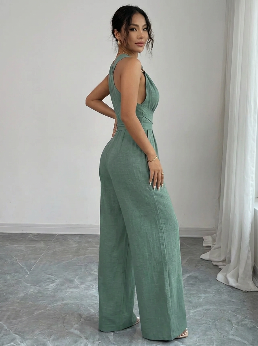 MARYAM™ - Ensemble Jumpsuit et Haut en Dentelle Uni avec Poches