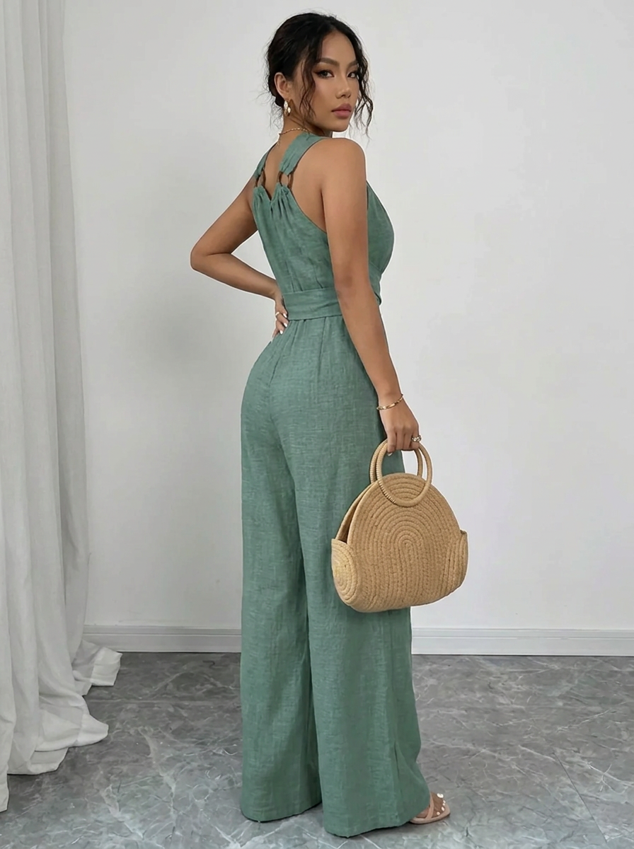MARYAM™ - Ensemble Jumpsuit et Haut en Dentelle Uni avec Poches