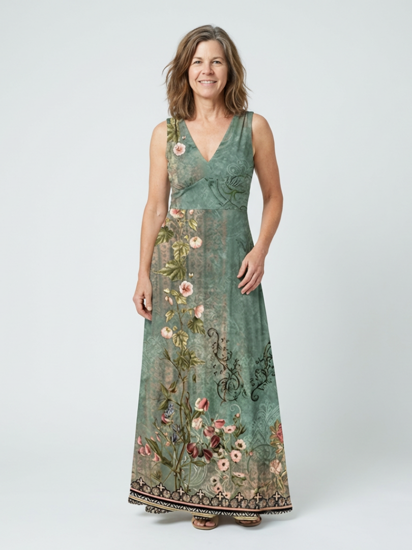 Seraphina | Robe Maxi Fleurie Sans Manches à Col V