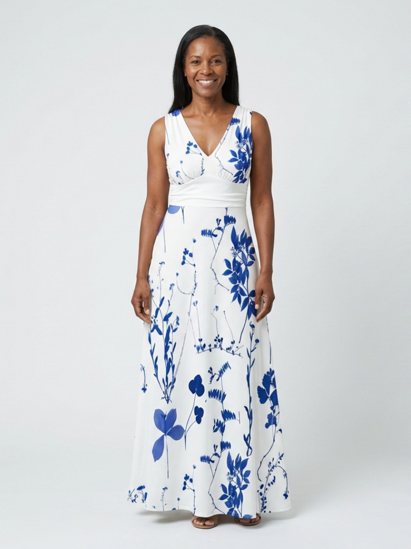 Seraphina | Robe Maxi Fleurie Sans Manches à Col V