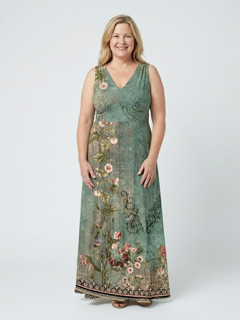 Seraphina | Robe Maxi Fleurie Sans Manches à Col V