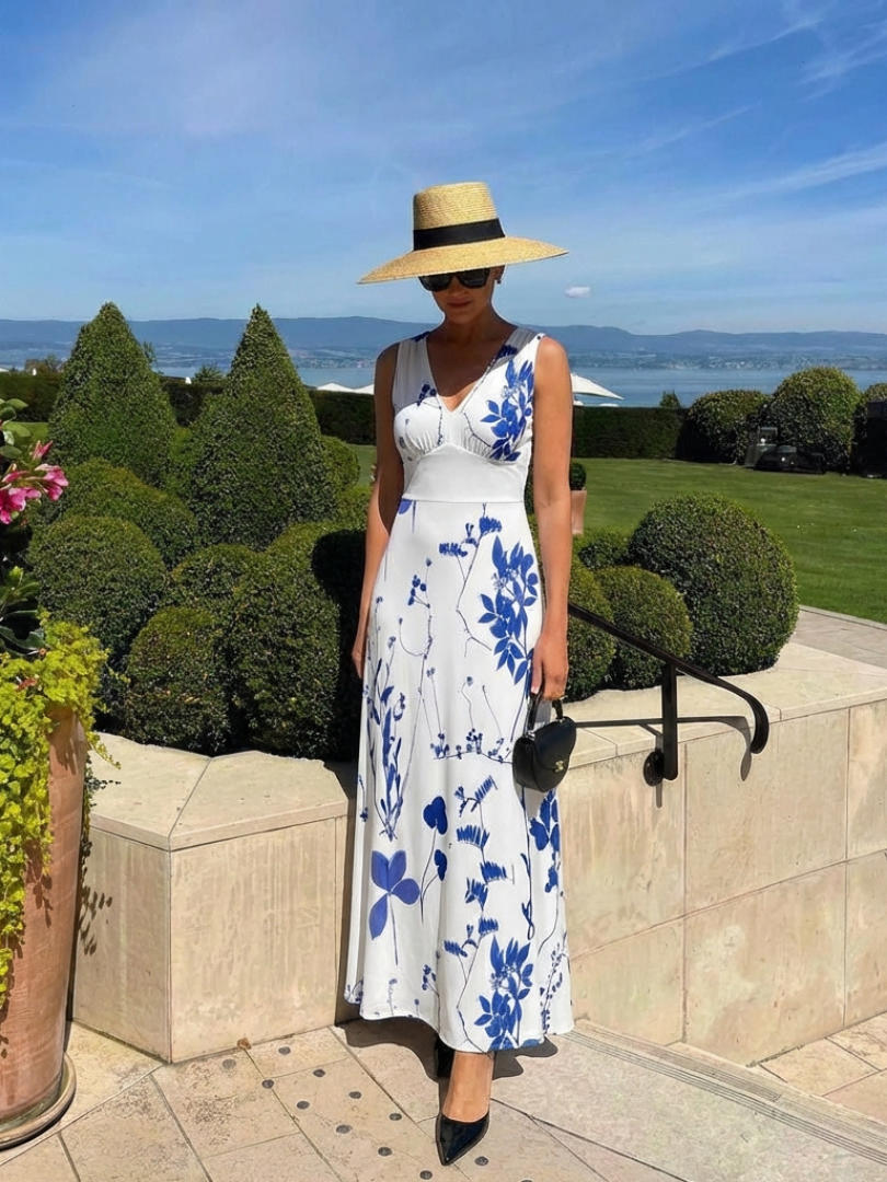 Seraphina | Robe Maxi Fleurie Sans Manches à Col V