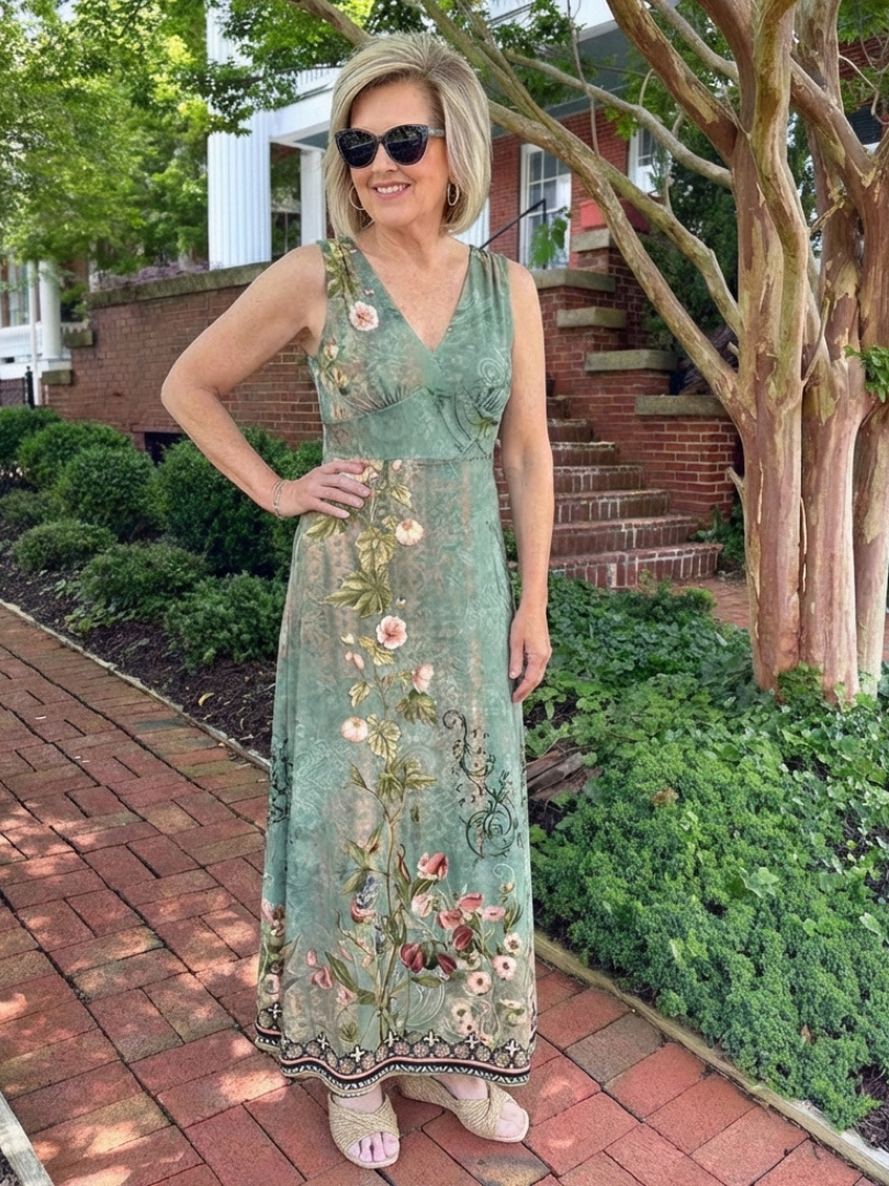 Seraphina | Robe Maxi Fleurie Sans Manches à Col V