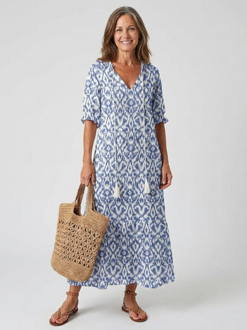 Lillian | Robe Midi à Manches Courtes et Décolleté en V Floral