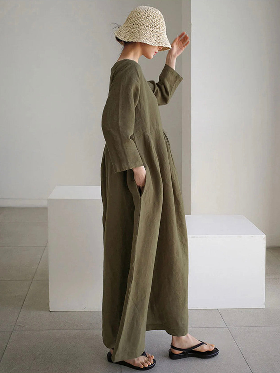 Ella - Robe en lin décontractée avec poches latérales