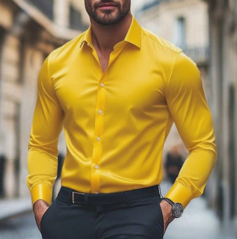 Chemise pour homme SatinElegance – Blouse en satin slim fit de luxe à manches longues
