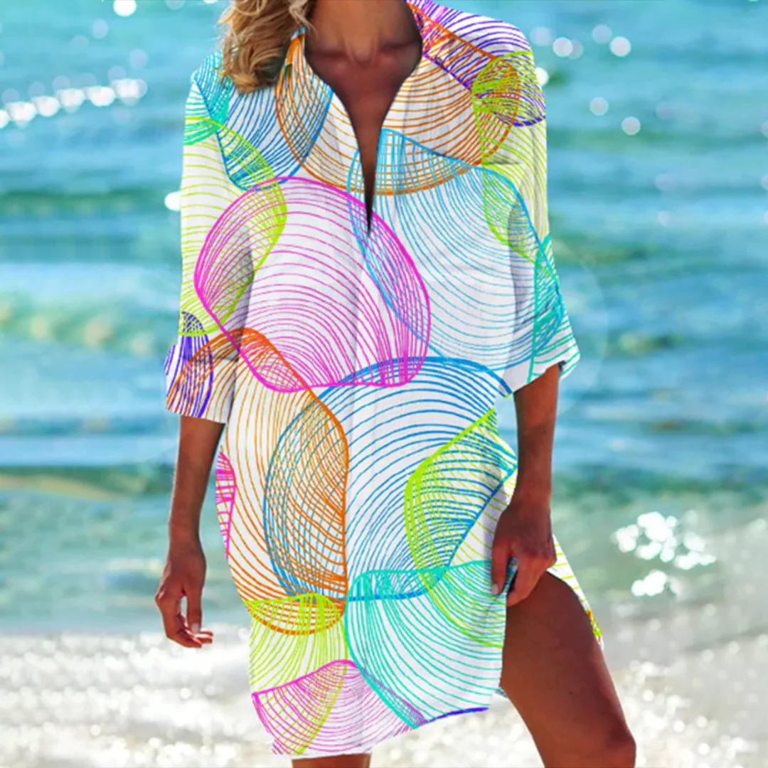Robe Chemise Imprimée Tropicale pour Femme, Couverture de Plage avec Manches Réglables