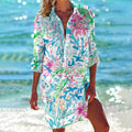 Robe Chemise Imprimée Tropicale pour Femme, Couverture de Plage avec Manches Réglables