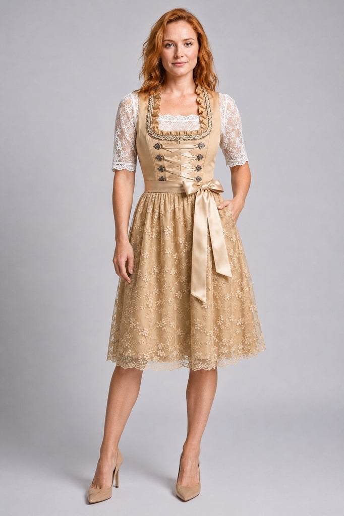 EB | Robe traditionnelle allemande Dirndl avec corsage lacé et blouse en dentelle