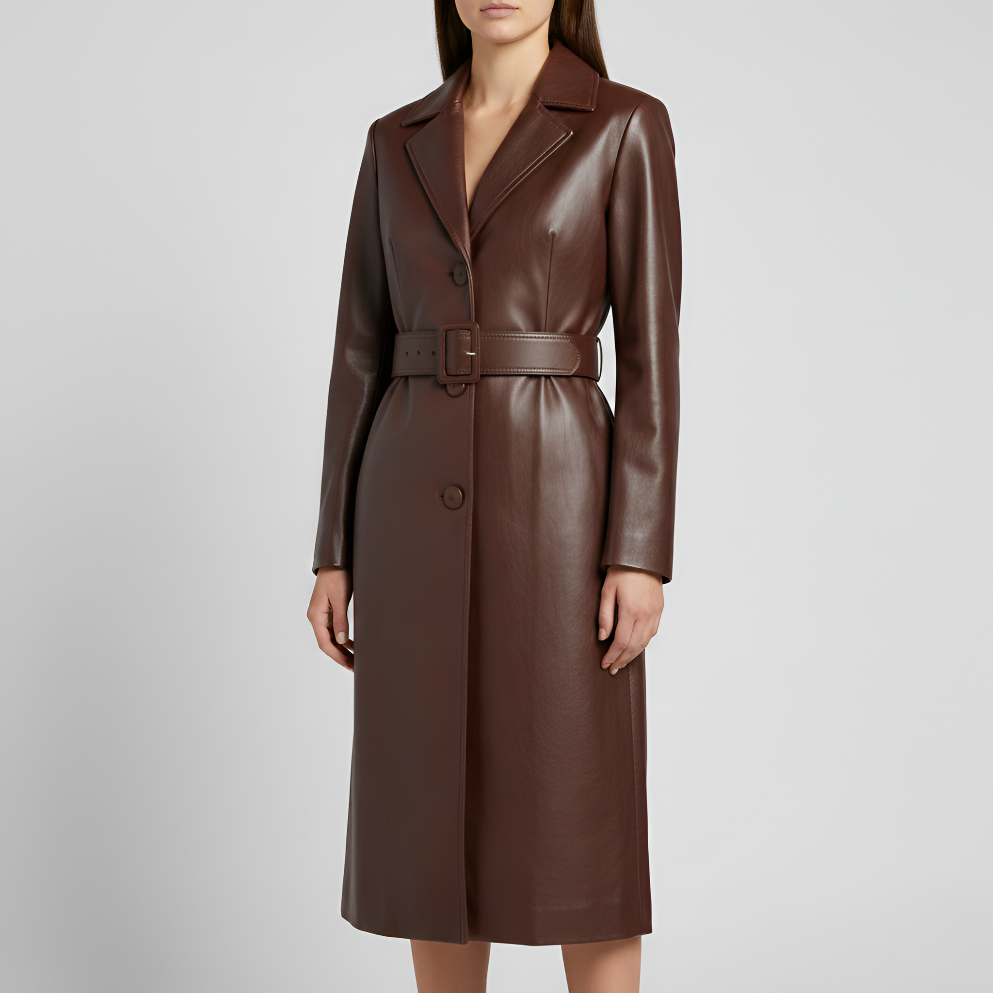 Manteau Long en Simili Cuir pour Femmes Élégant