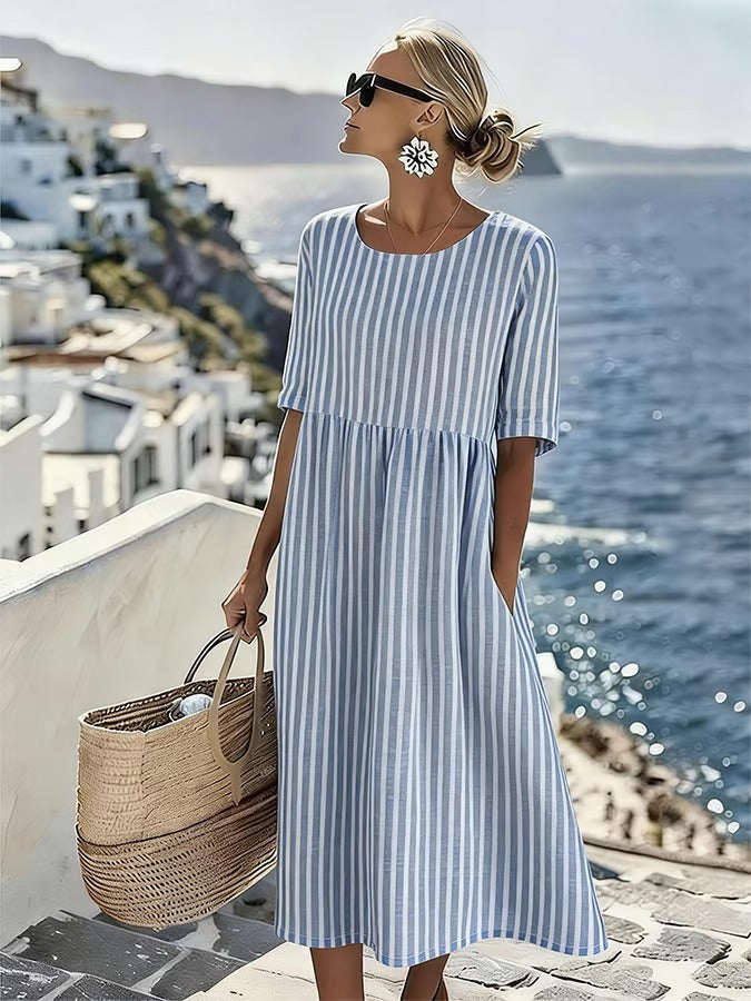 Robe midi femme rayée d'été - Sarah