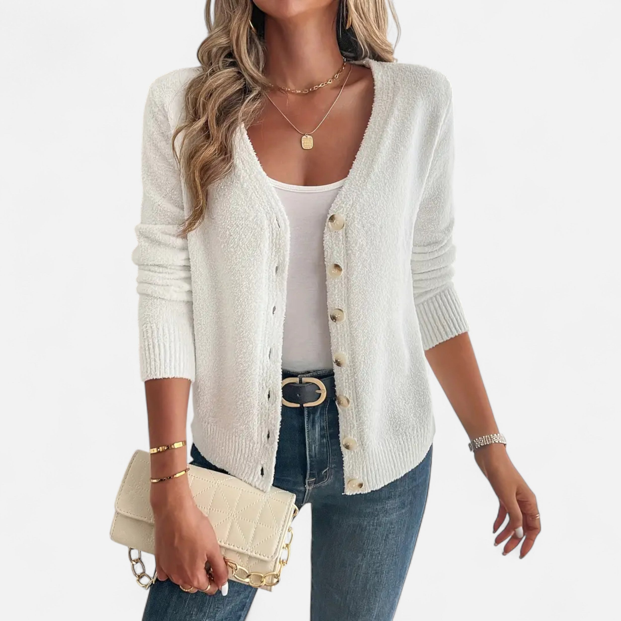 Eliaro Moda | Cardigan Femme Boutons Frontal Couleur Unie