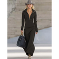 Robe maxi décontractée avec col roulé noir et design à fermeture éclair