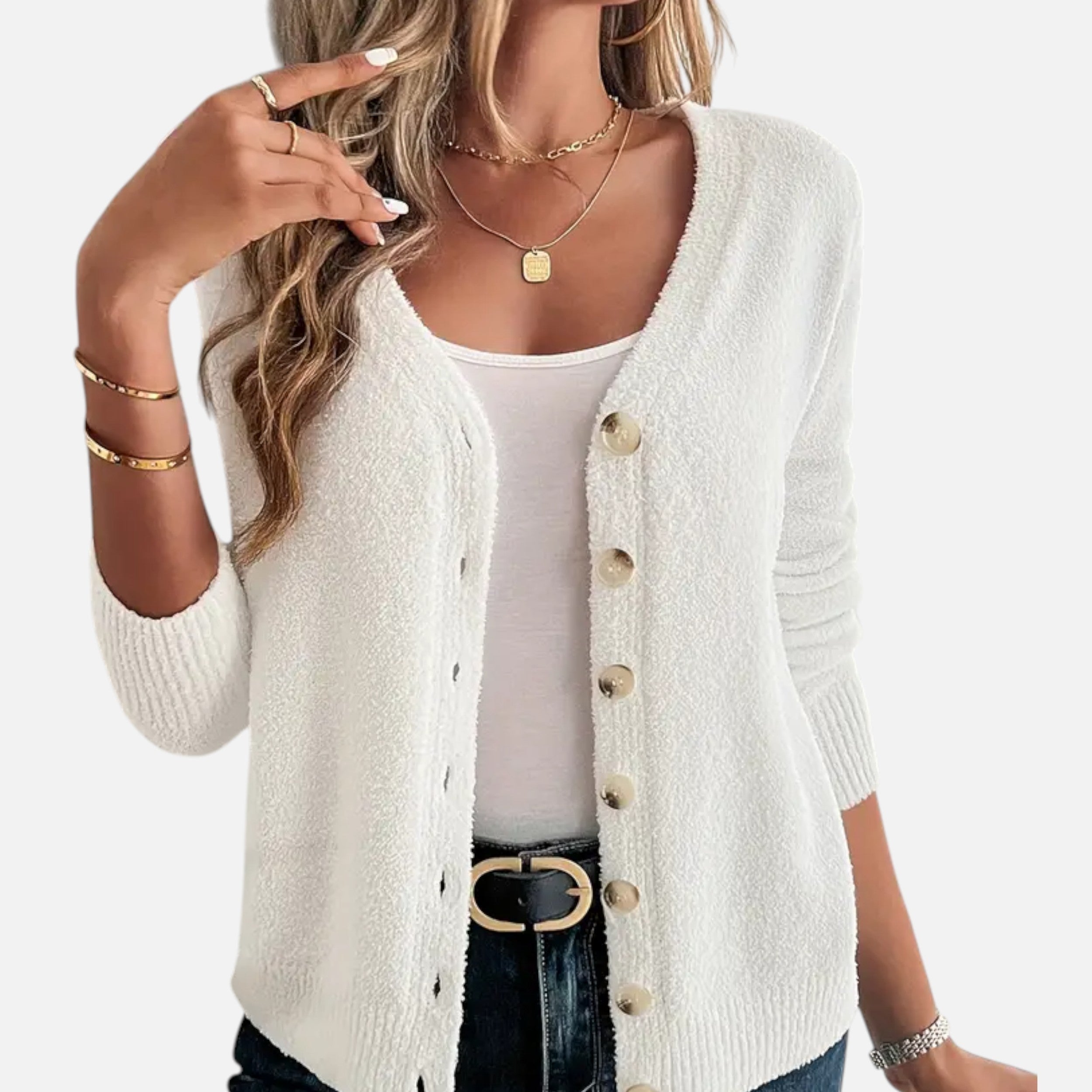 Eliaro Moda | Cardigan Femme Boutons Frontal Couleur Unie