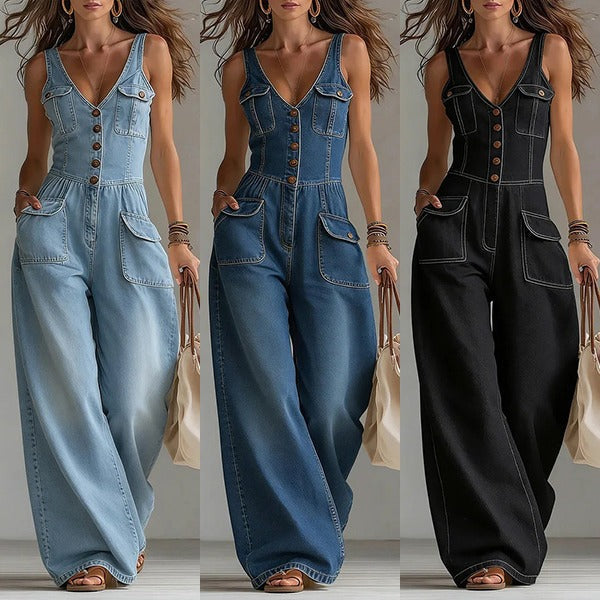 Salmae | Combinaison en denim sans manches avec boutonnière