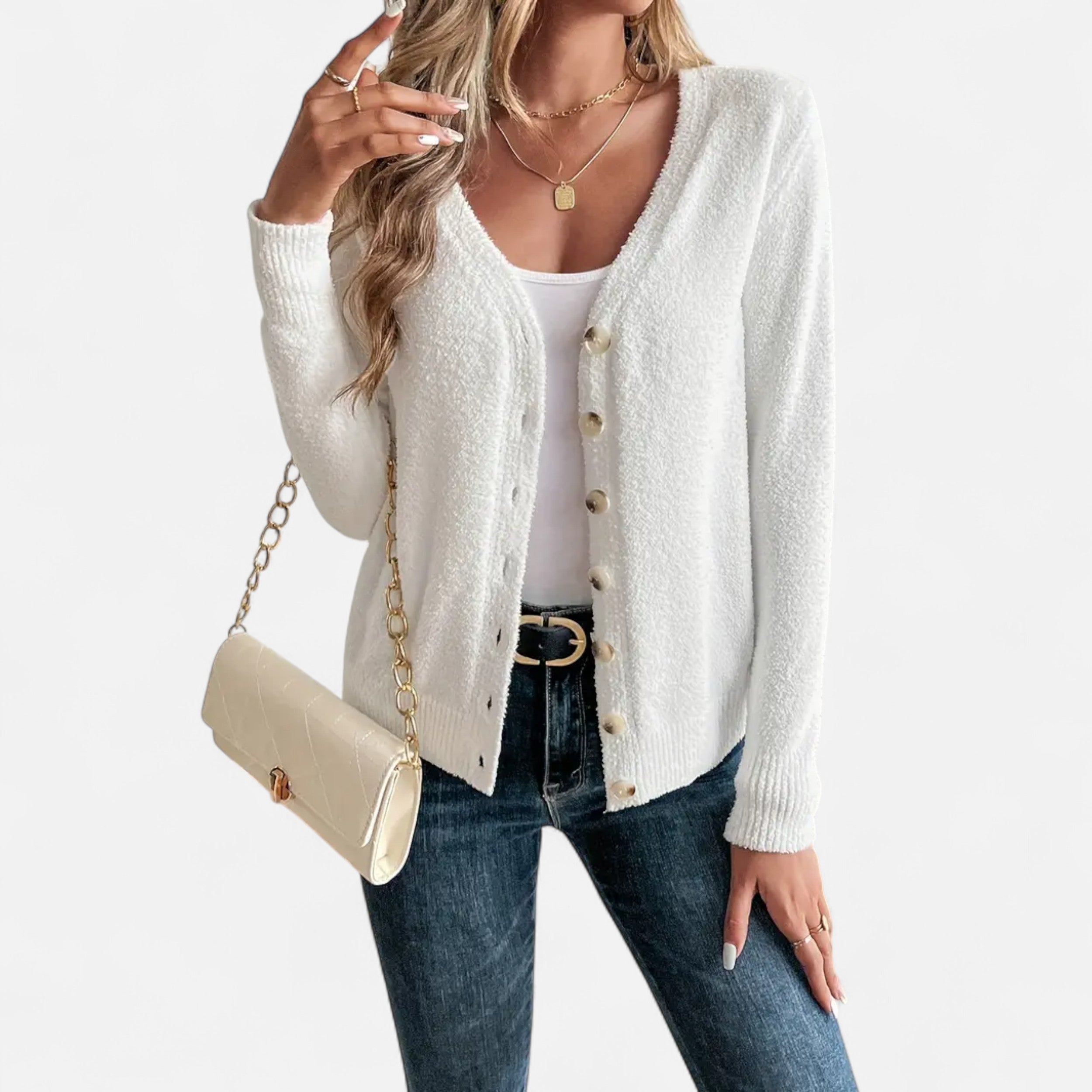 Eliaro Moda | Cardigan Femme Boutons Frontal Couleur Unie