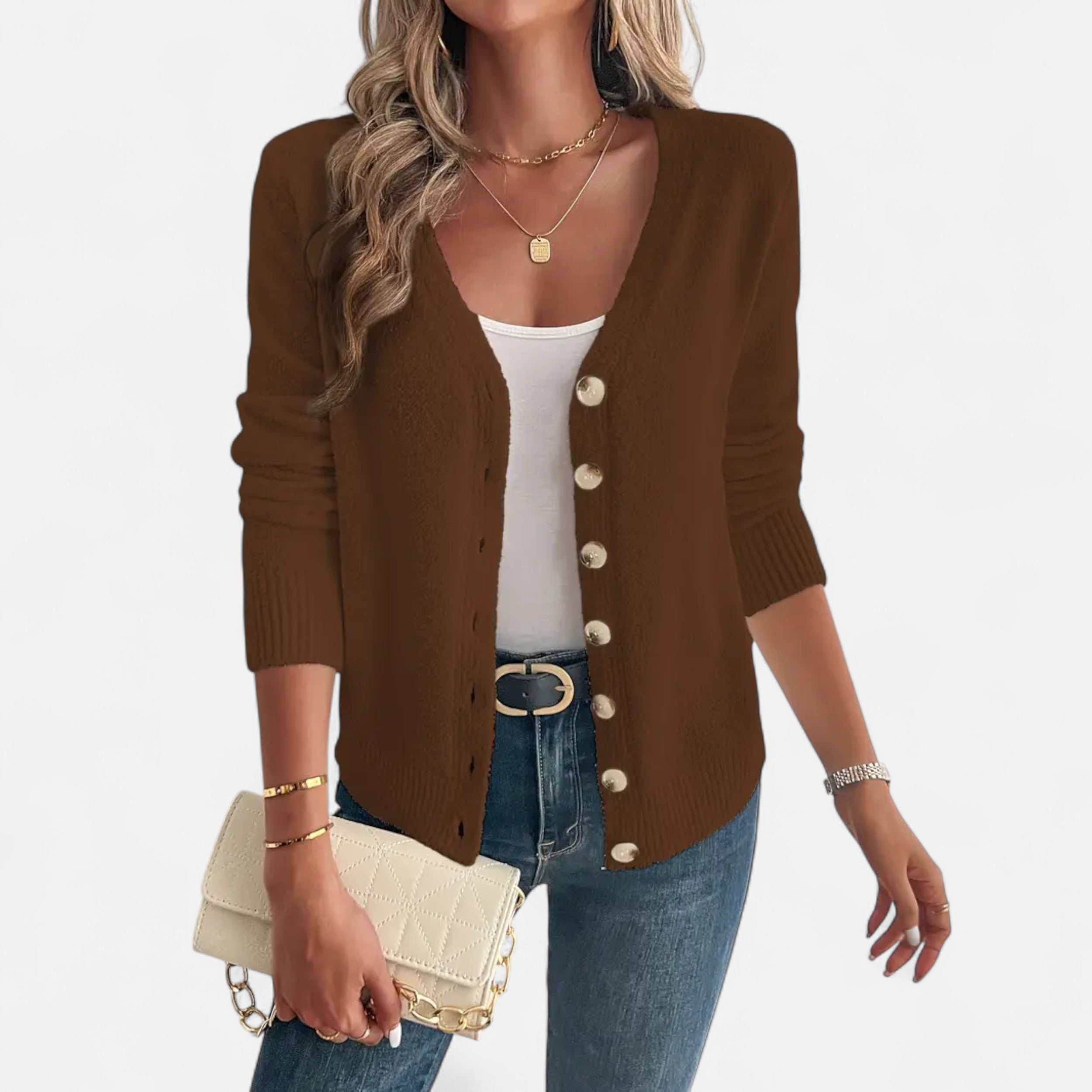 Eliaro Moda | Cardigan Femme Boutons Frontal Couleur Unie