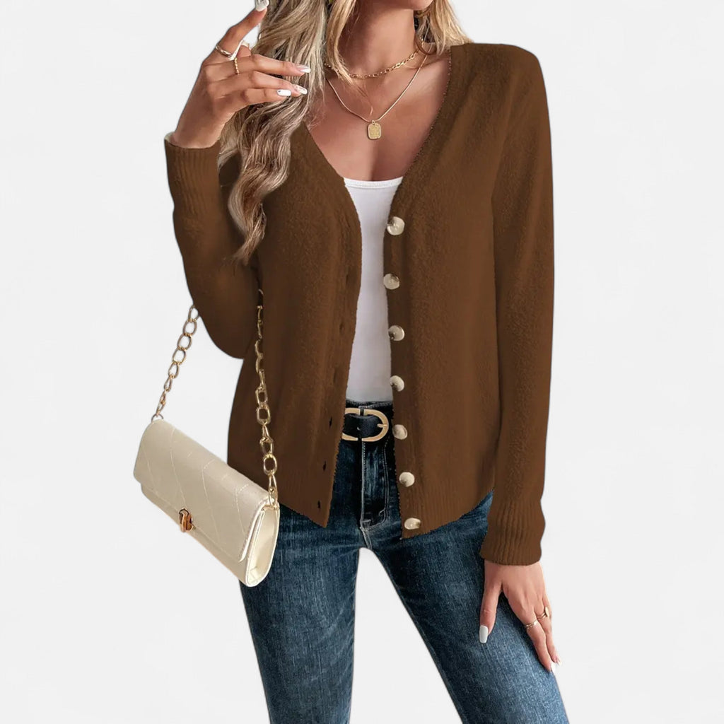 Eliaro Moda | Cardigan Femme Boutons Frontal Couleur Unie