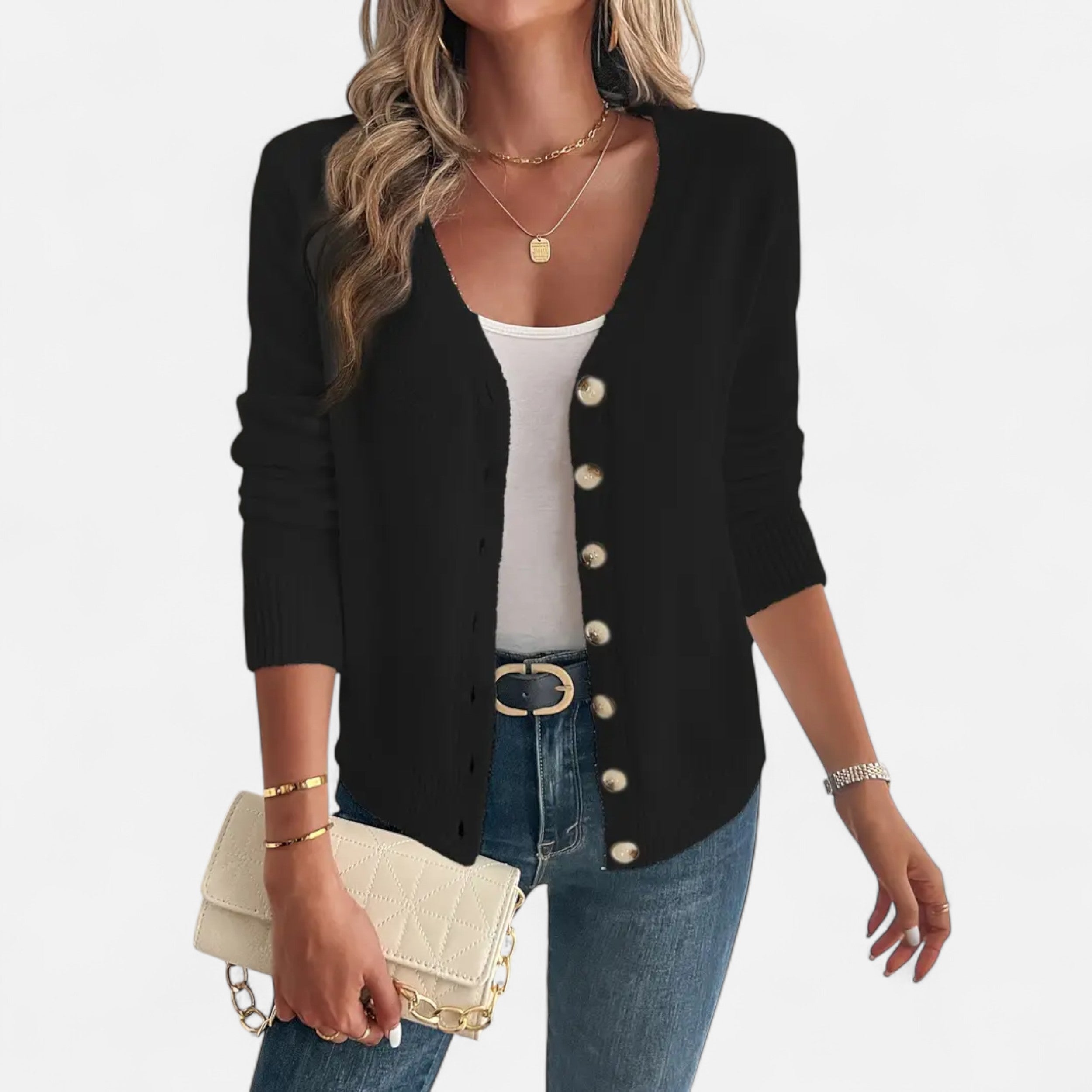 Eliaro Moda | Cardigan Femme Boutons Frontal Couleur Unie