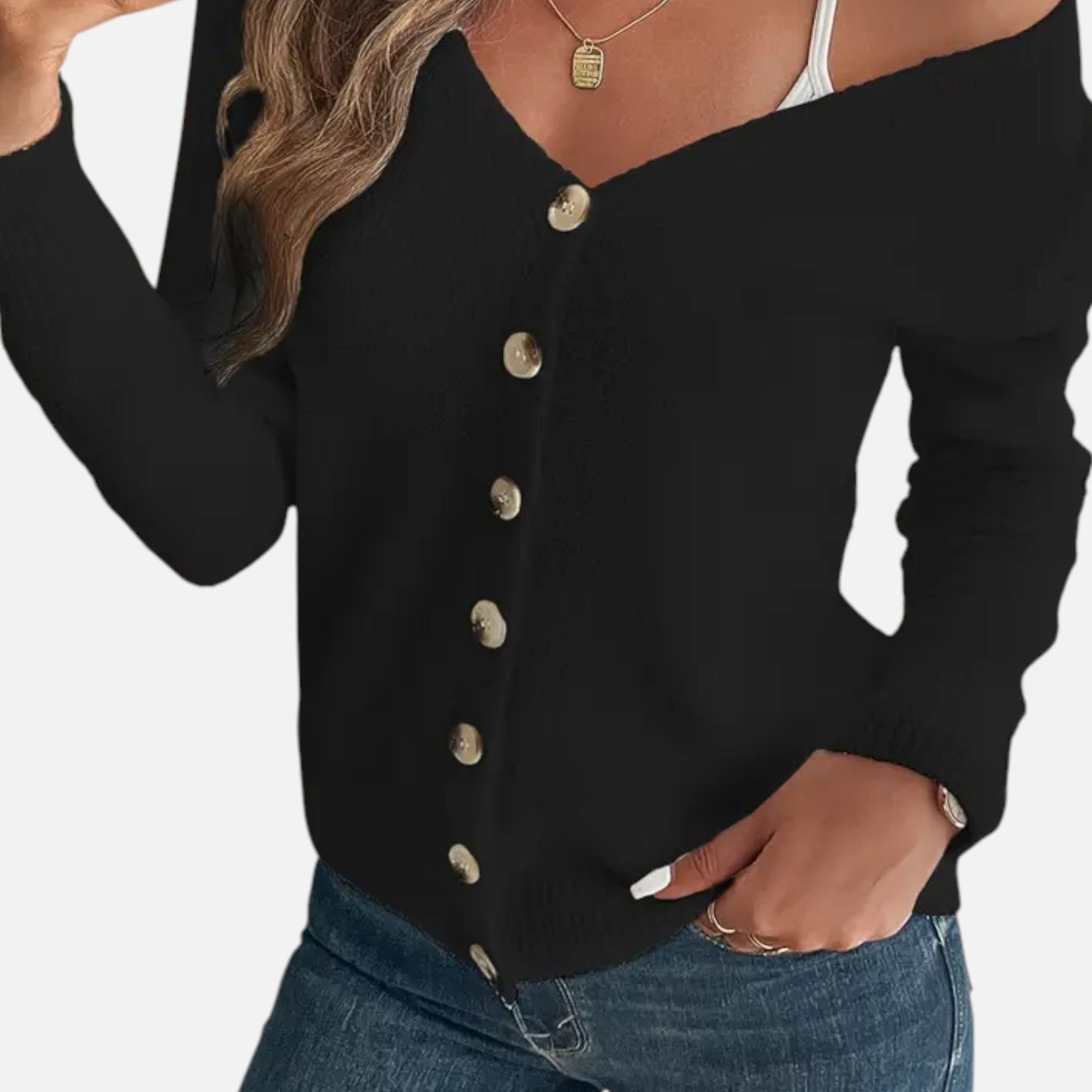 Eliaro Moda | Cardigan Femme Boutons Frontal Couleur Unie