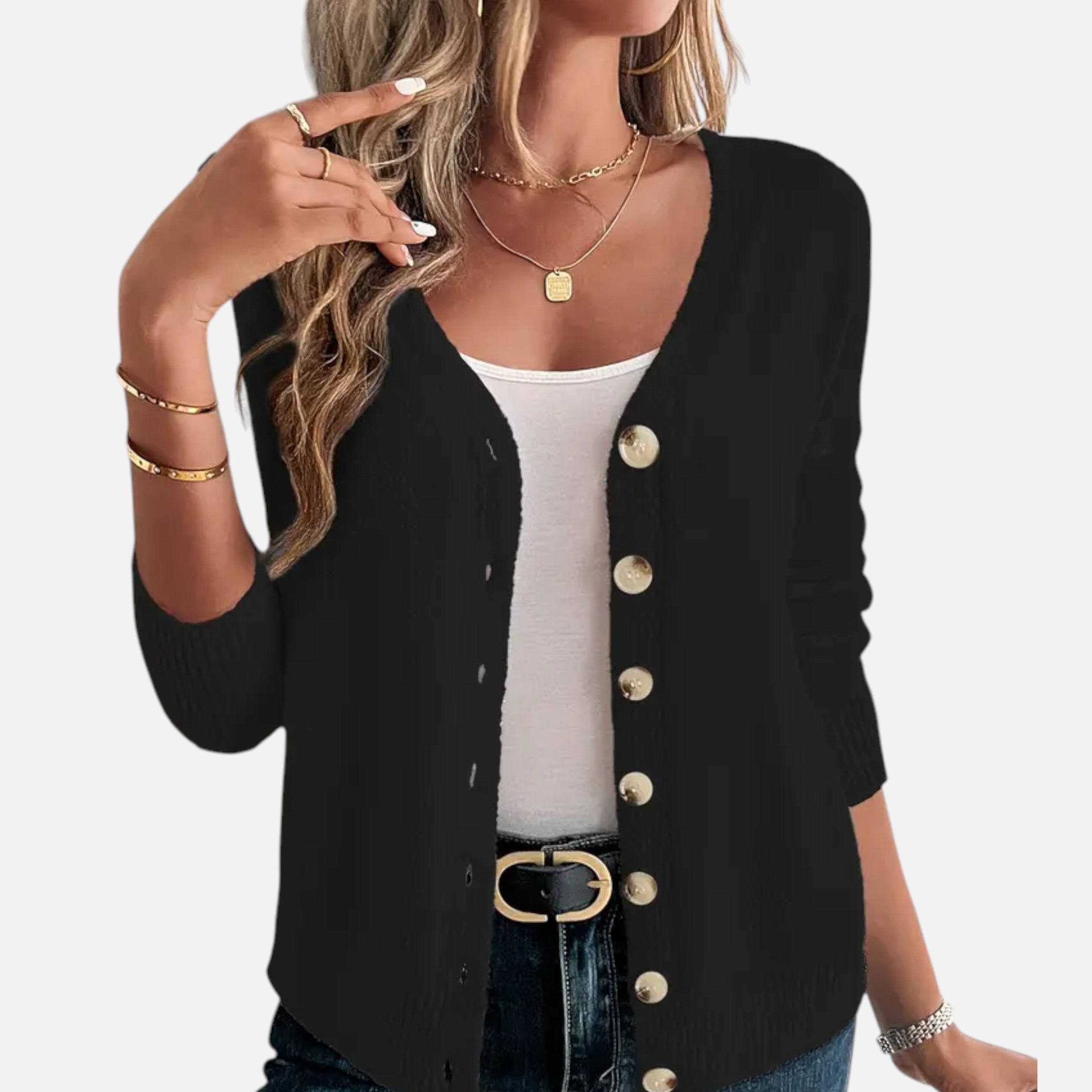 Eliaro Moda | Cardigan Femme Boutons Frontal Couleur Unie