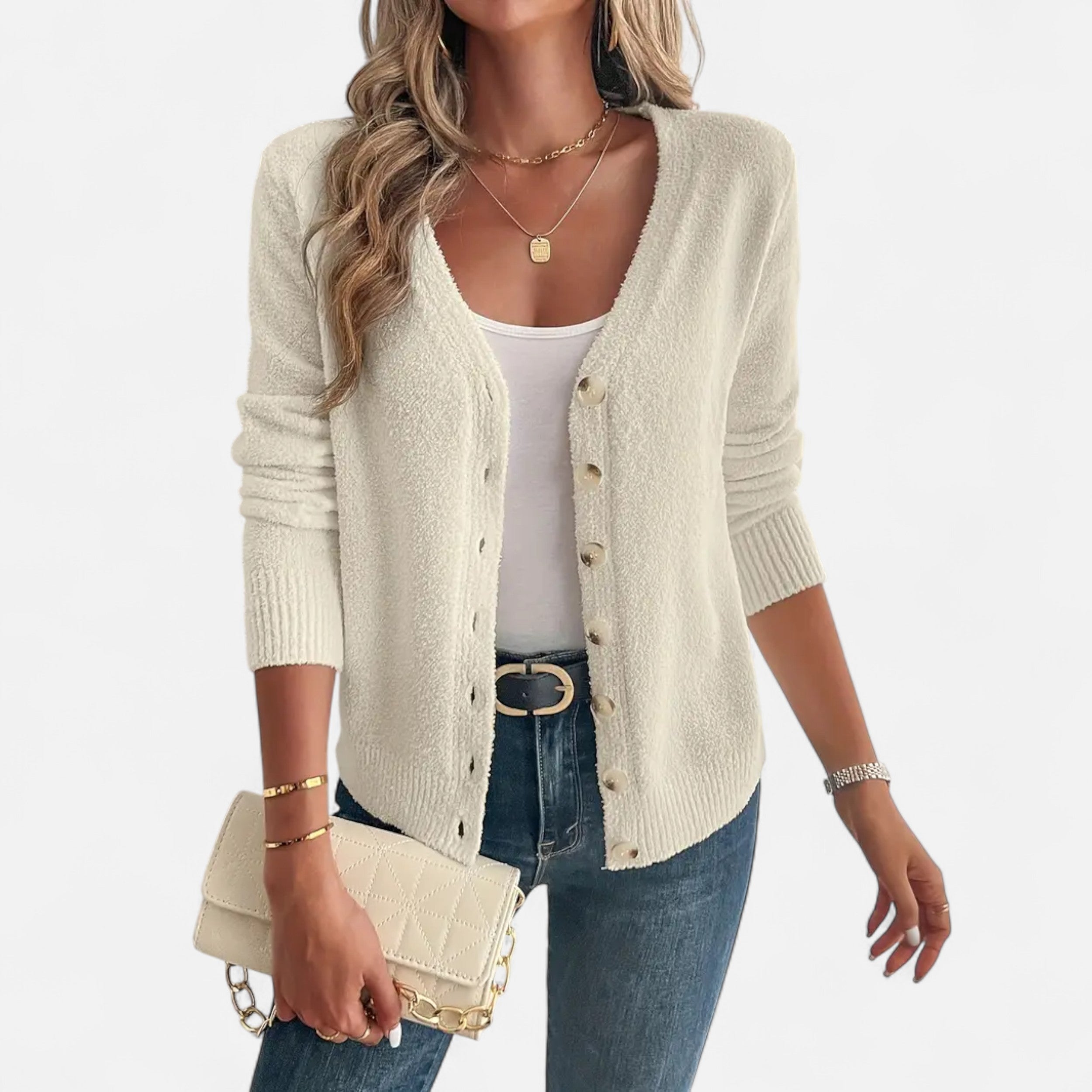 Eliaro Moda | Cardigan Femme Boutons Frontal Couleur Unie