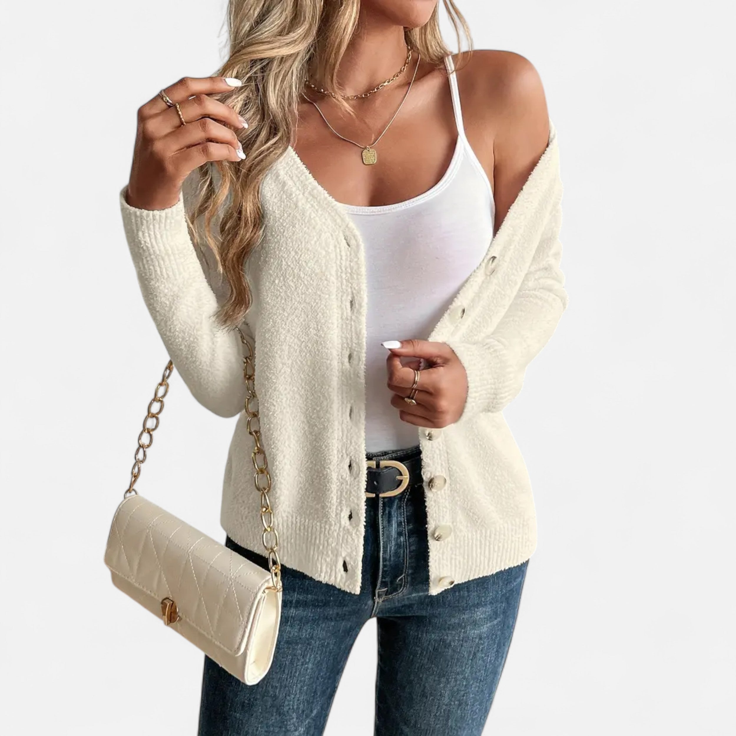 Eliaro Moda | Cardigan Femme Boutons Frontal Couleur Unie