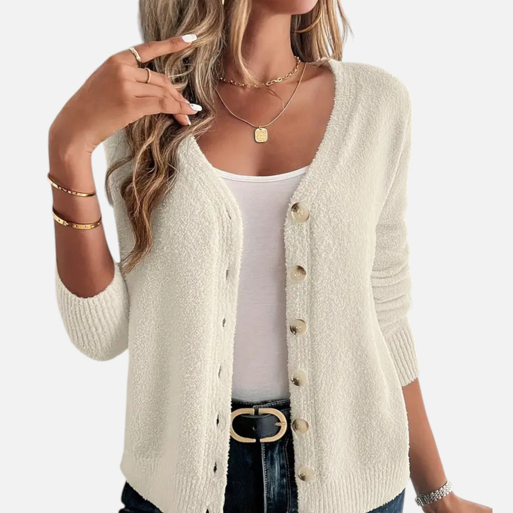 Eliaro Moda | Cardigan Femme Boutons Frontal Couleur Unie