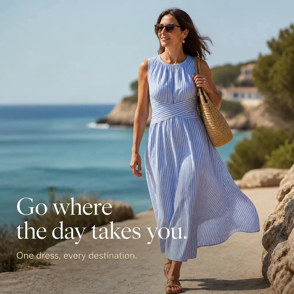 Marellé – Robe Maxi à Enveloppe Rayée Sans Manches