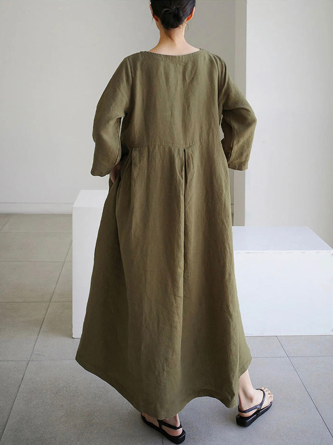 Ella - Robe en lin décontractée avec poches latérales