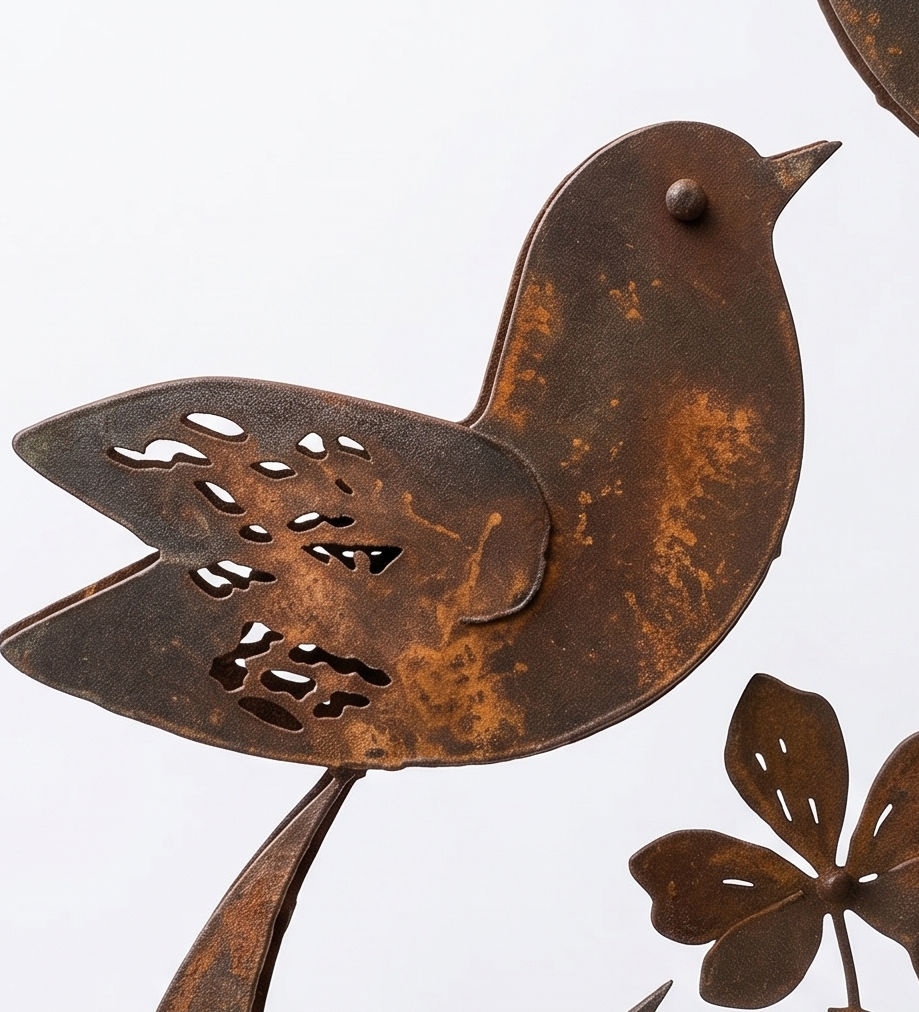 Lark & Iron – Piquet de Jardin Rustique avec Oiseau et Fleurs Sauvages