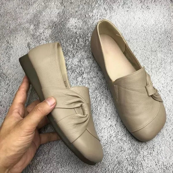Mocassins plats en cuir souple avec semelle flexible et antidérapante pour femme