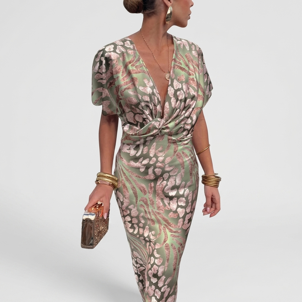 Robe Maxi Cache-Cœur Femme Élégante Robe Invitée Mariage Col V Fluide