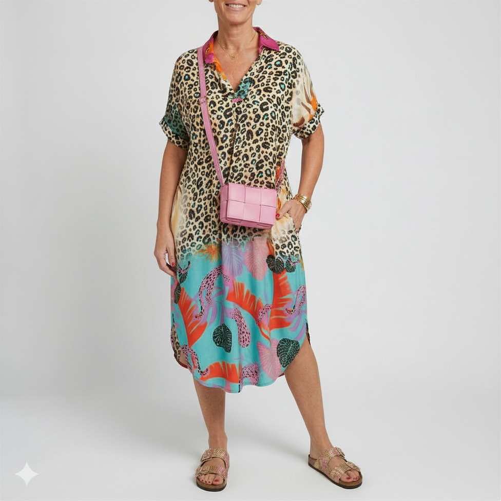 Robe Midi Femme Imprimé Exotique Coupe Décontractée Style Tendance