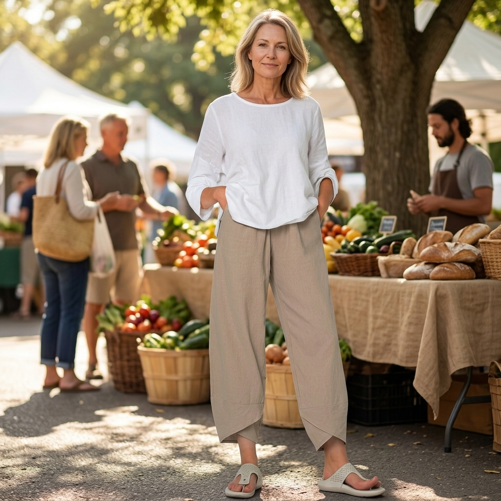 Brezia – Pantalon court en mélange de lin asymétrique pour femmes