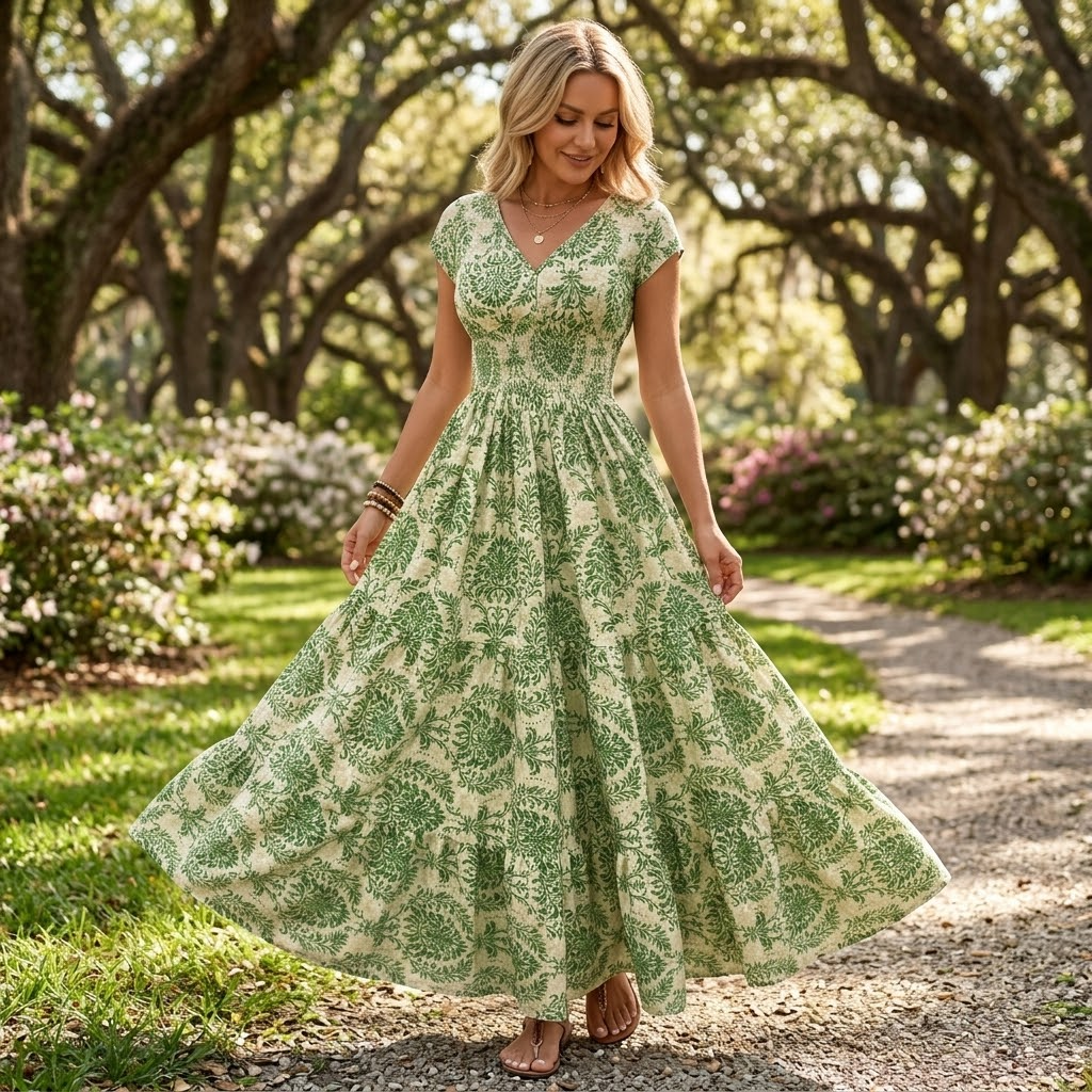 Florenza – Robe maxi florale smockée pour femmes