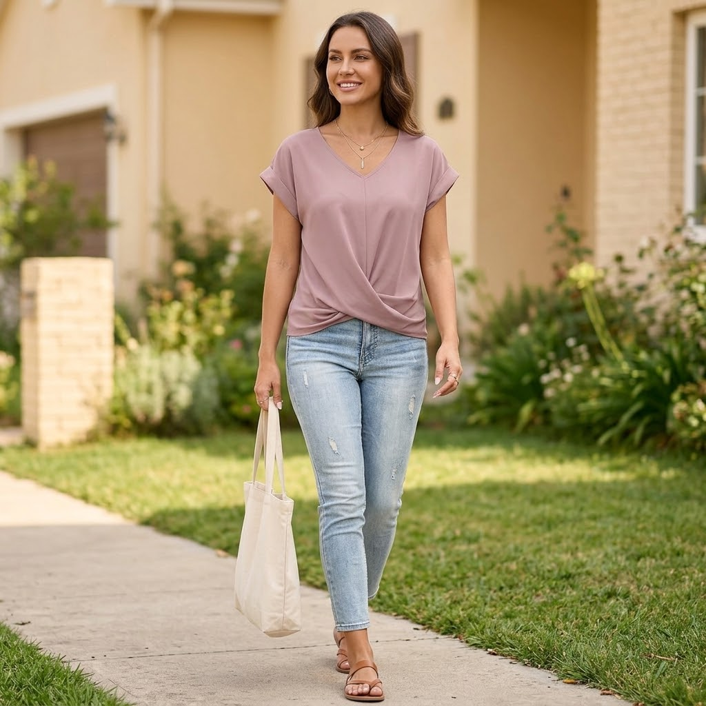 Veluna – Haut V-Neck à Nœud Torsadé pour un Style Quotidien Sans Effort