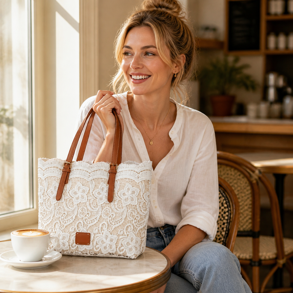 Lacelune – Sac fourre-tout en dentelle florale