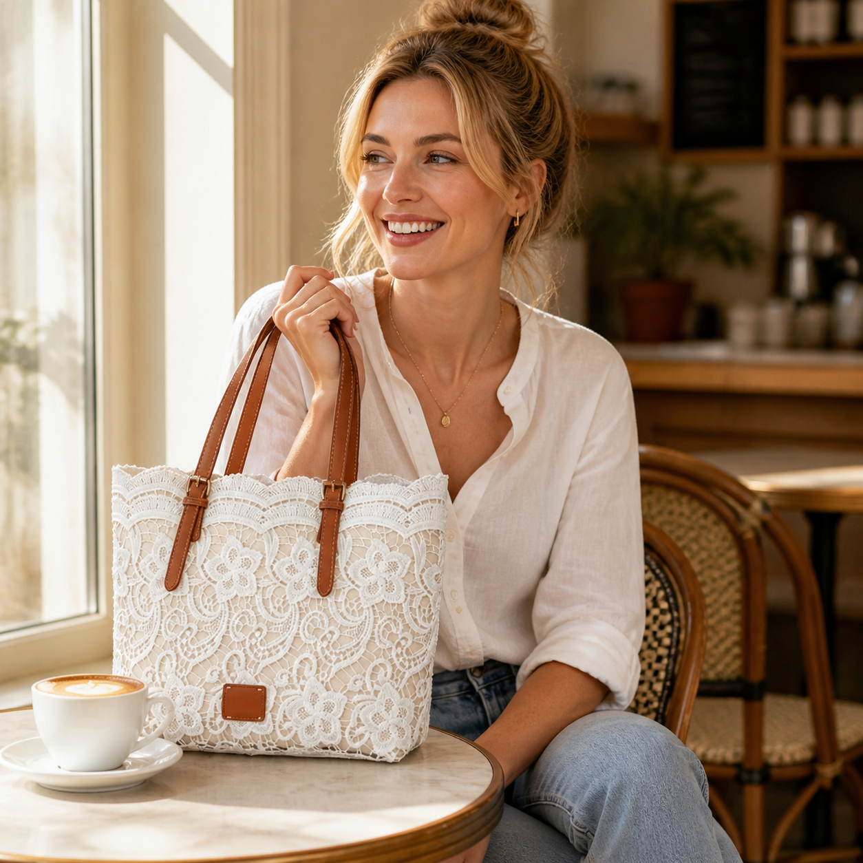 Lacelune – Sac fourre-tout en dentelle florale