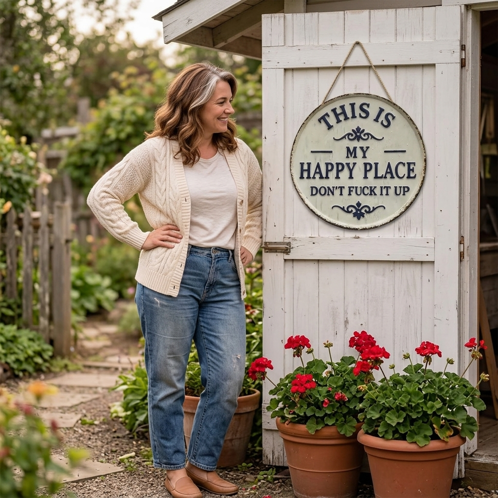 Hollyfield – Panneau en métal vintage "Happy Place"
