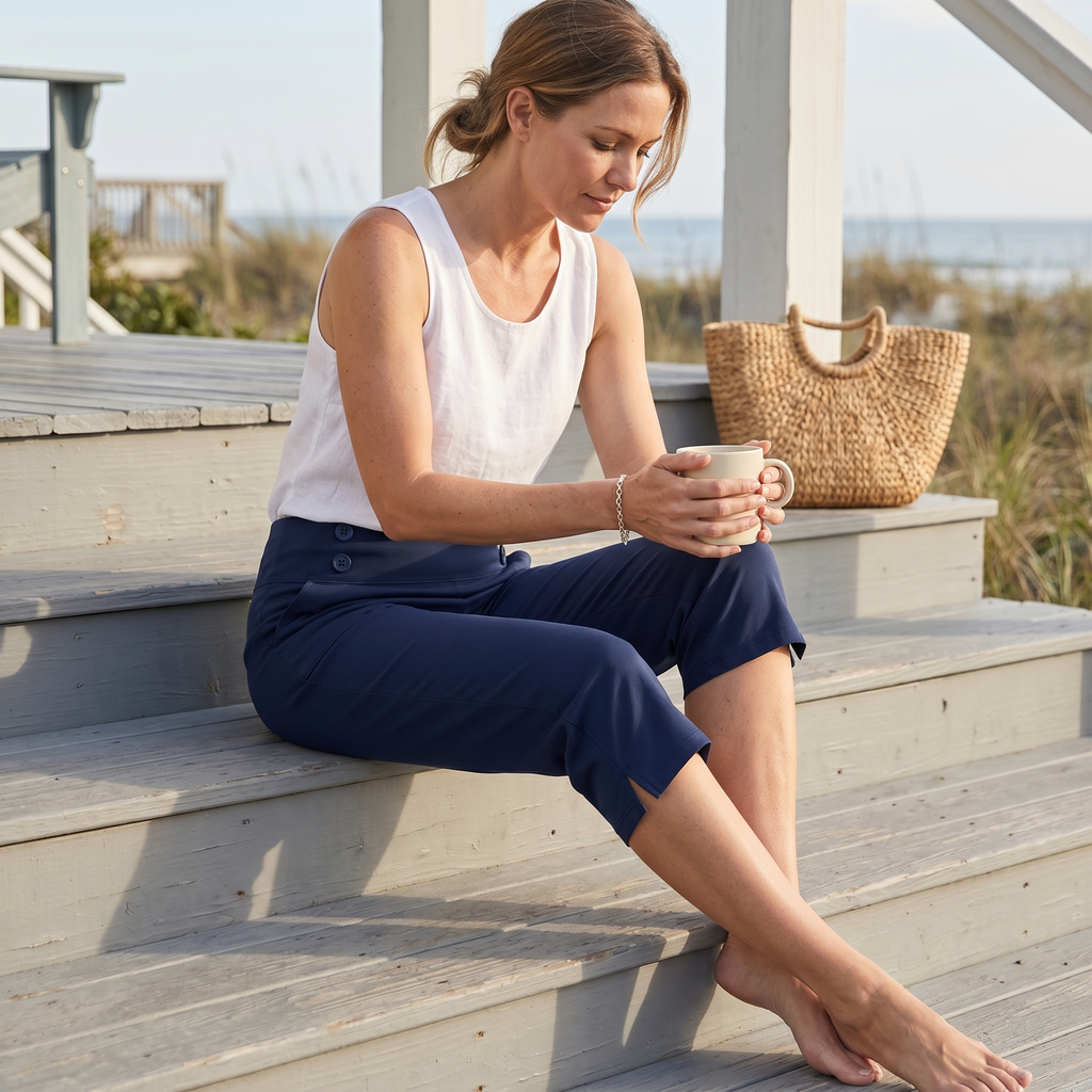 Marivella – Pantalon Capri Élastique Taille Haute pour Femmes