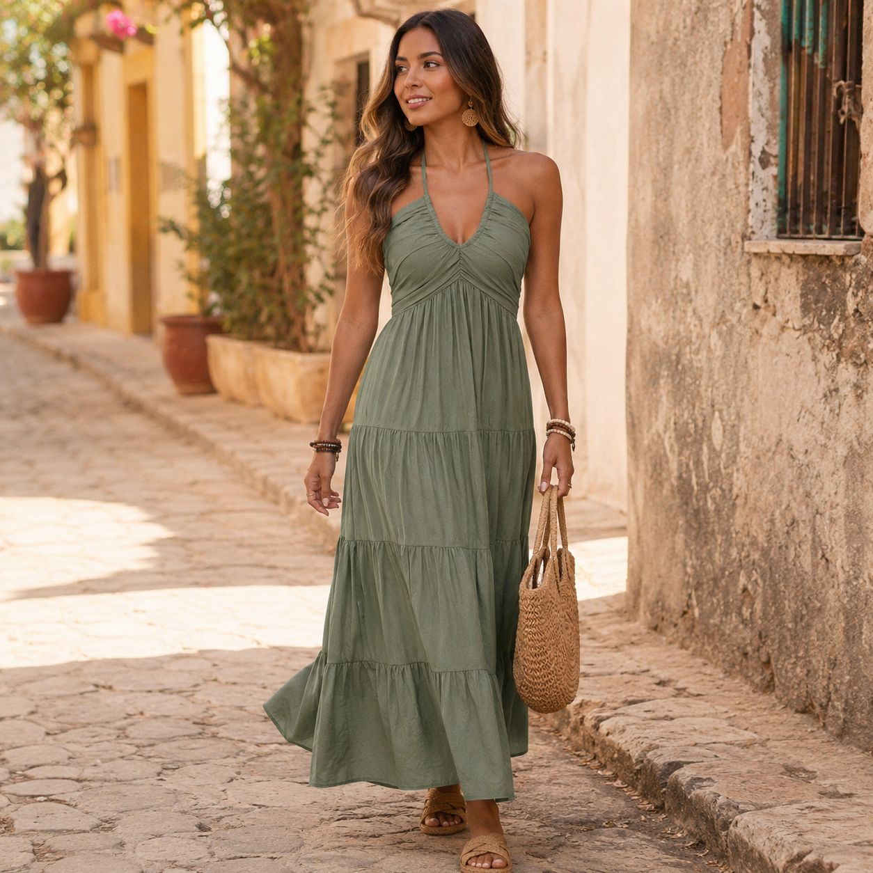Solenne – Robe maxi fluide à dos nu pour femmes