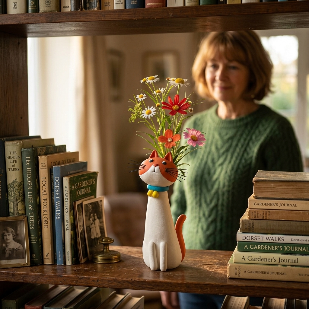 Felina – Vase à fleurs en céramique fait main en forme de chat
