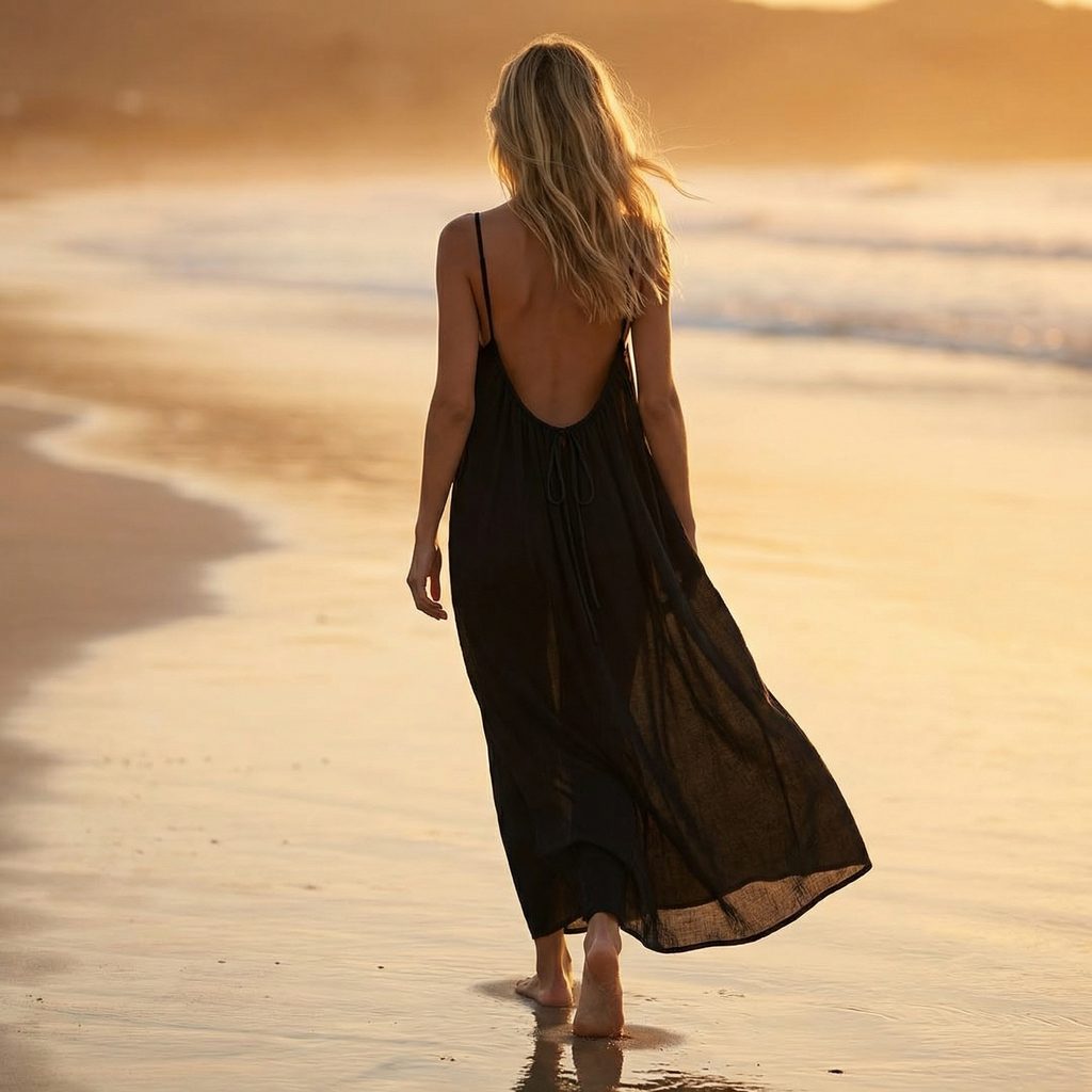 Solara – Robe Maxi Flottante Sans Dos