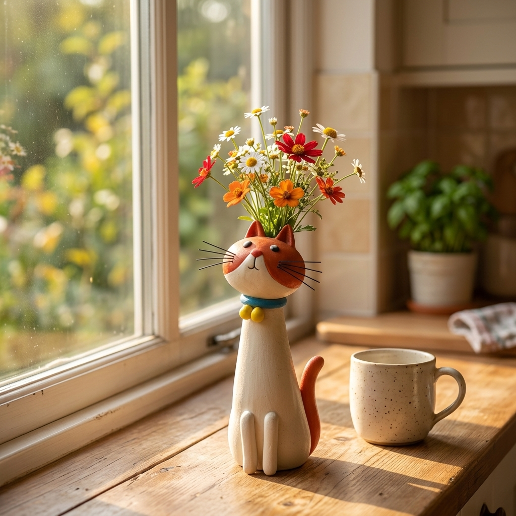 Felina – Vase à fleurs en céramique fait main en forme de chat